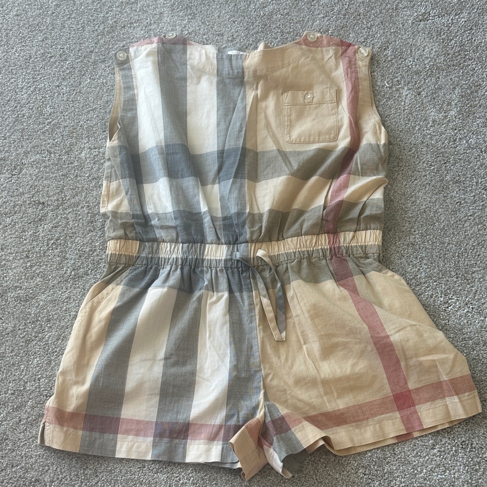 Burberry Kids Beige and Red Checkered Romper